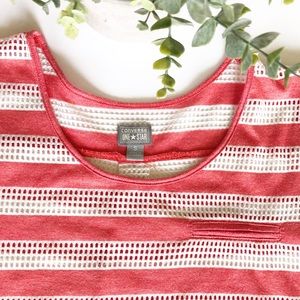 Converse One Star Mesh Striped Coral T Shirt Small